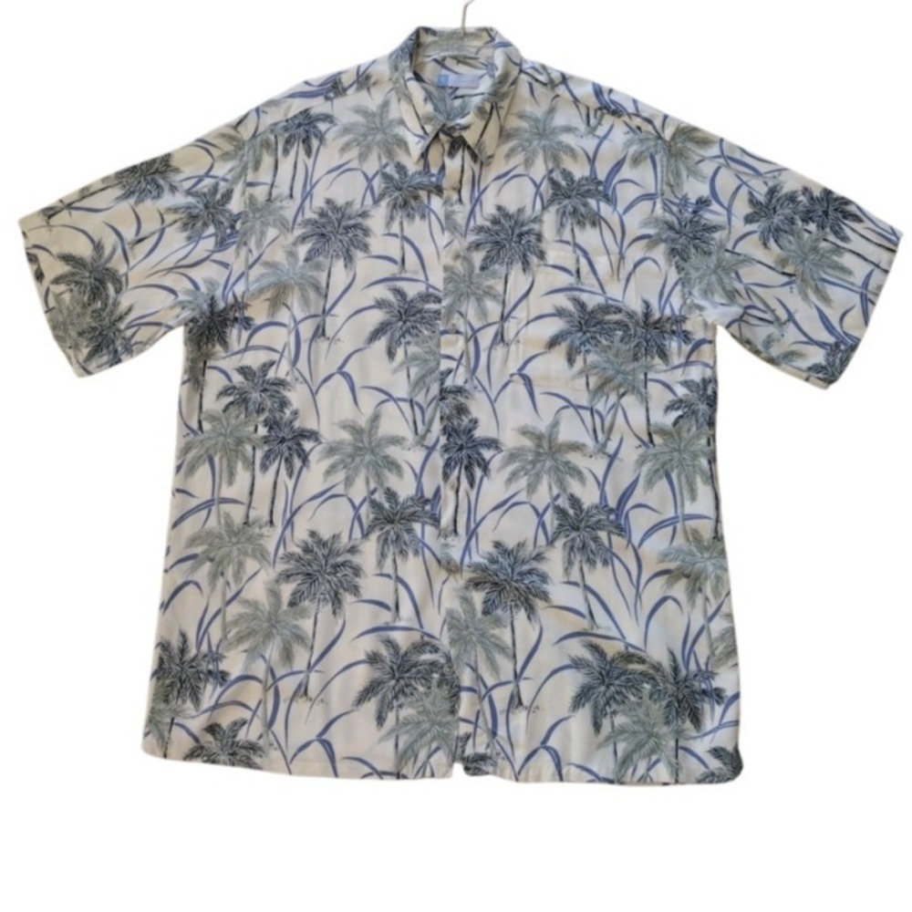 HALF MOON BAY Button Up Shirt Men‎ L HAWAIIAN Green Palm Floral Beach Travel
